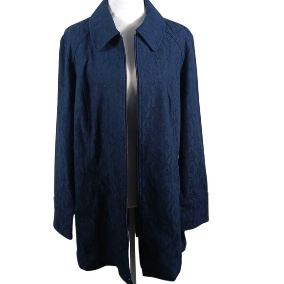 Susan Graver Navy Lace Topper - Jacket, Zip Front, Long Sleeve, Lt. Wt., Sz Med. - Picture 4 of 16